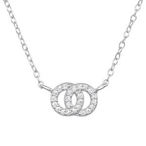 Sterling Silver Interlocking Circles Necklace – CZ Accents for Sparkling Modern